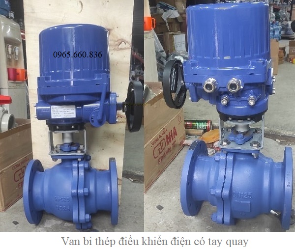 Van bi thép điều khiển điện có tay quay.