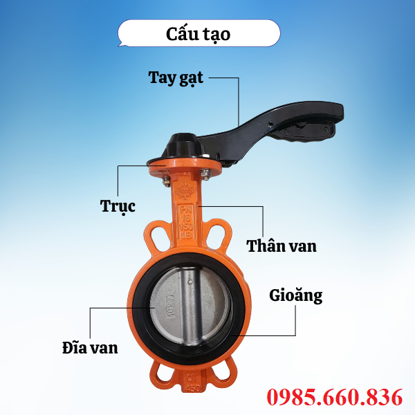 Cấu tạo van bướm gang tay gạt Châu Âu