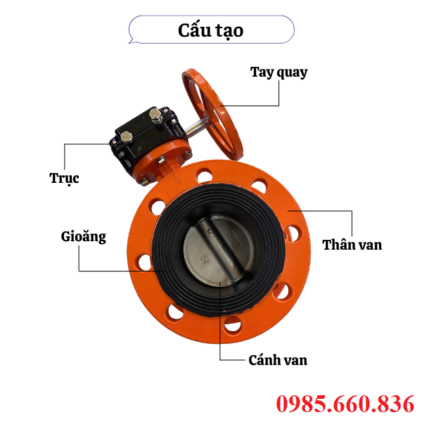 Cấu tạo van bướm gang tay quay Ch&acirc;u &Acirc;u