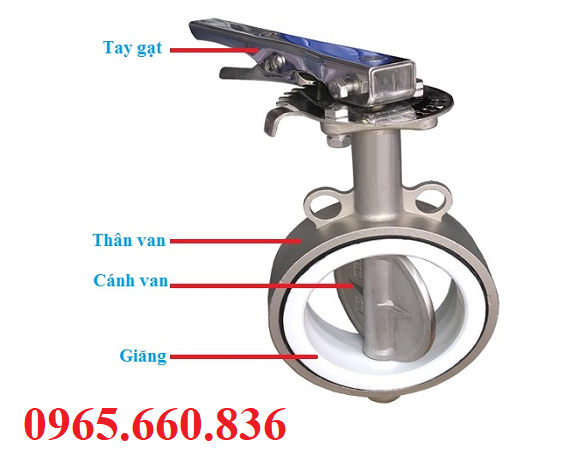 cấu tạo van bướm inox gioăng ptfe d71f4-10p