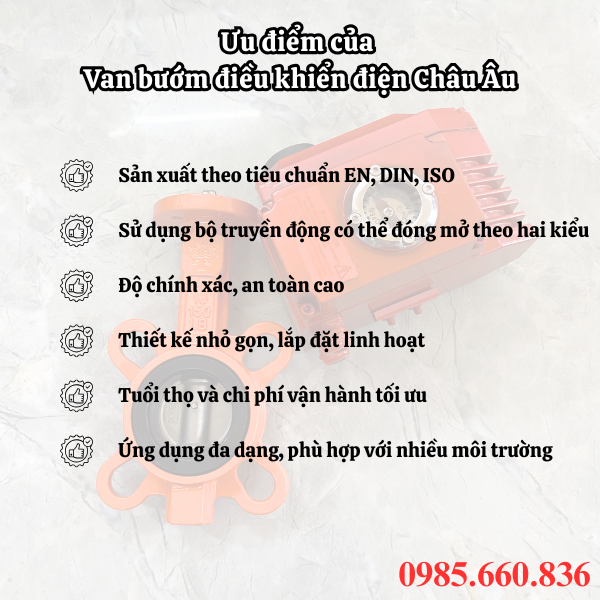 Ưu điểm của van bướm điều khiển điện Châu Âu