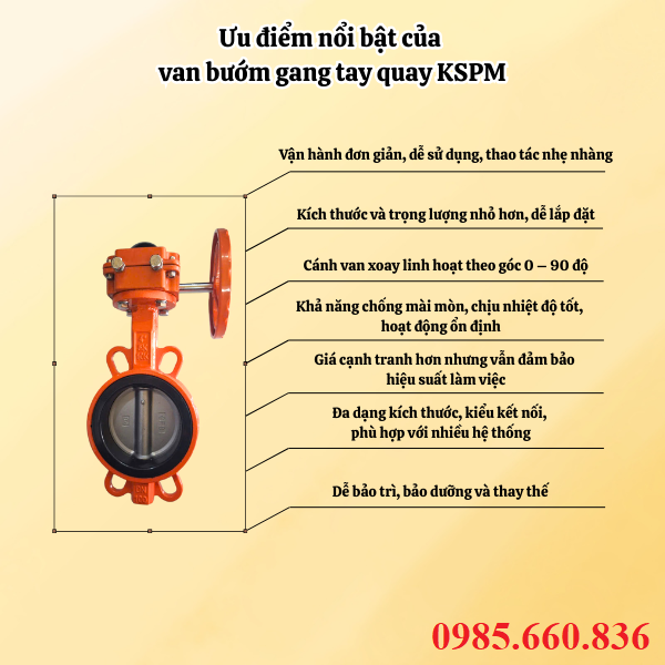 Ưu điểm nổi bật của van bướm gang tay quay KSPM