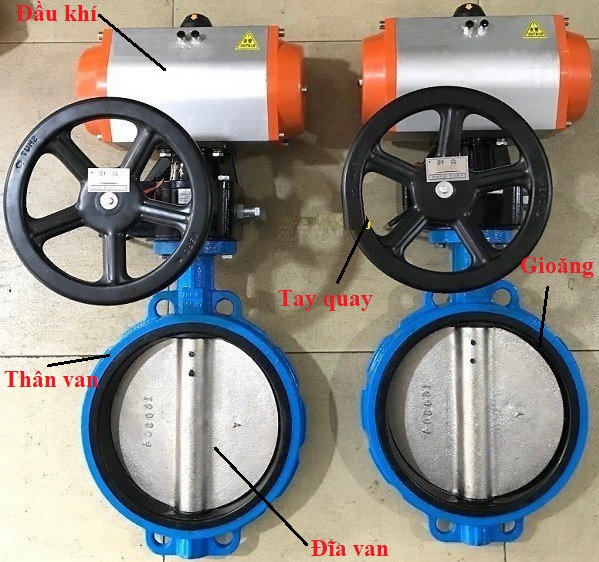 cấu tạo van bướm điều khiển khí nén có tay quay