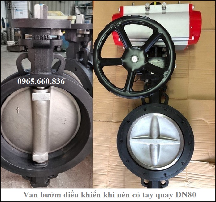 van bướm điều khiển khí nén có tay quay 2