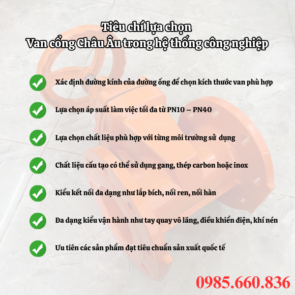 Tiêu chí lựa chọn van cổng Châu Âu trong hệ thống công nghiệp