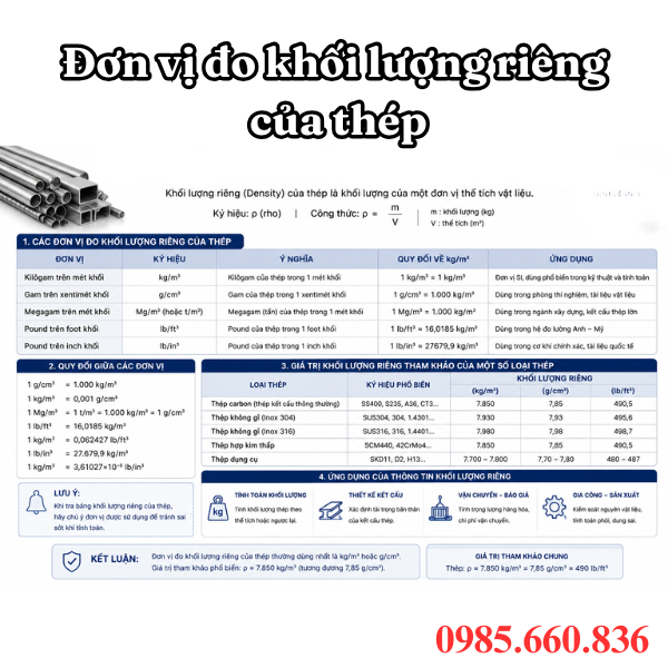 Đơn vị đo khối lượng riêng của thép