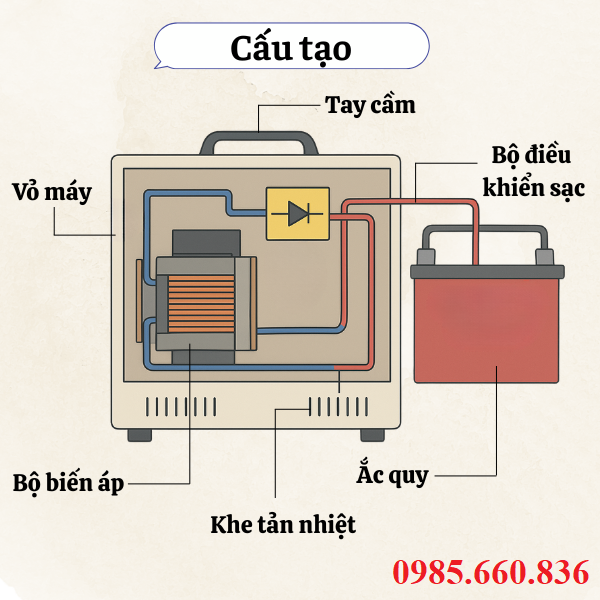 Cấu tạo chung của máy sạc ắc quy