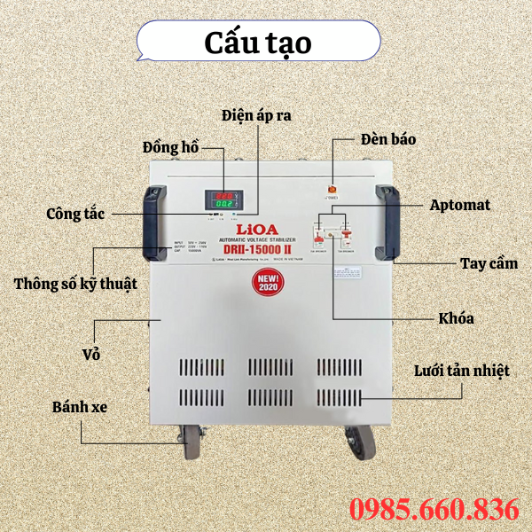 Cấu tạo ổn áp Lioa 15KVA DRII