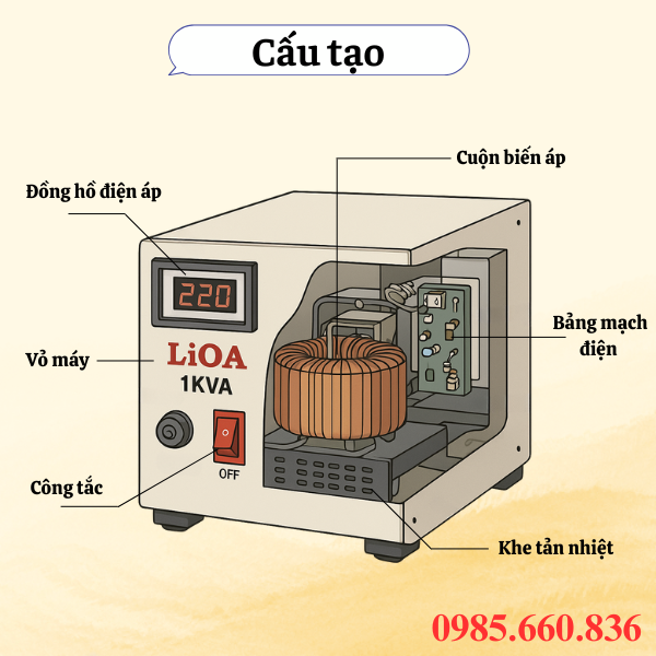 Cấu tạo ổn áp Lioa 1KVA 90V
