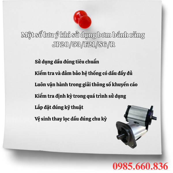 Một số lưu ý khi sử dụng bơm bánh răng JP20/53/F21/S6/R