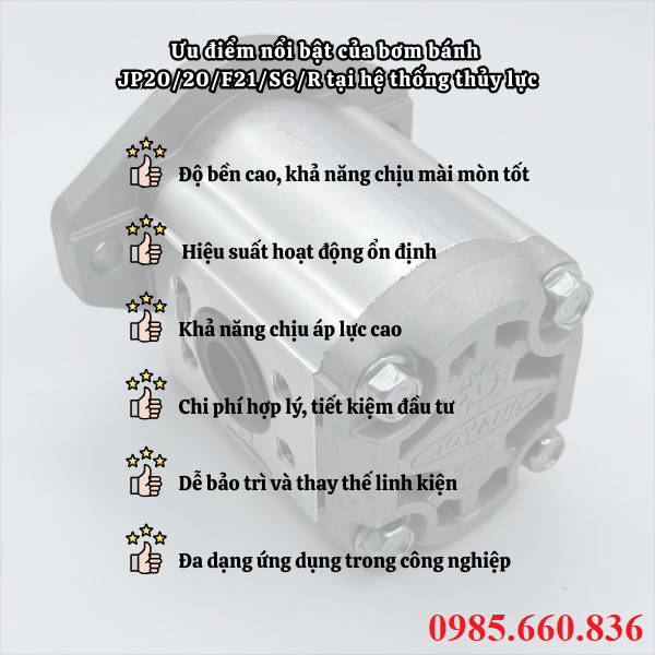 Ưu điểm nổi bật của bơm bánh JP20/20/F21/S6/R tại hệ thống thủy lực