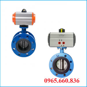 Van bướm điều khiển khí nén 2 mặt bích